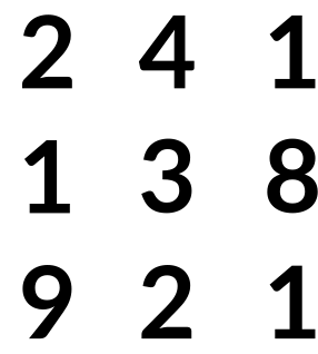 3 x 3 Grid: 2 4 1, 1 3 8, 9 2 1