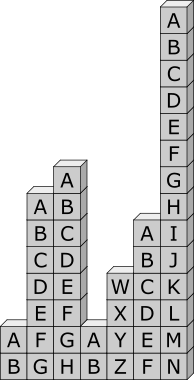 7 stacks of letters: A-B, A-G, A-H, A-B, W-Z, A-F, A-N